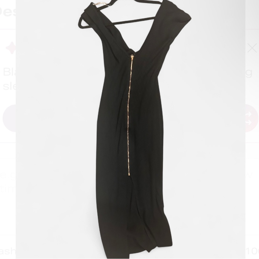 Almost Famous Black Maxi Rose Gold zip back Plunge sweater Dress - Picture 4 of 5